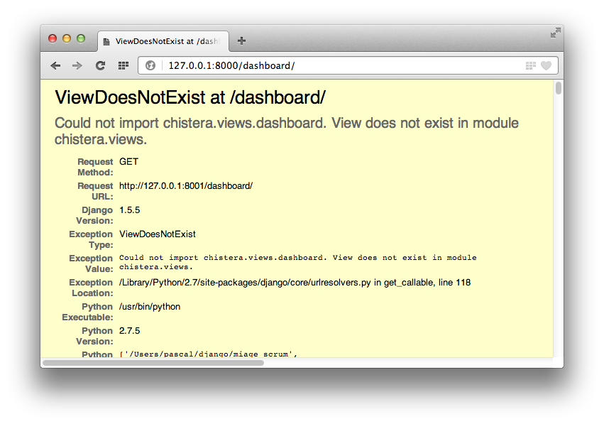 Route OK, view inexistante Django